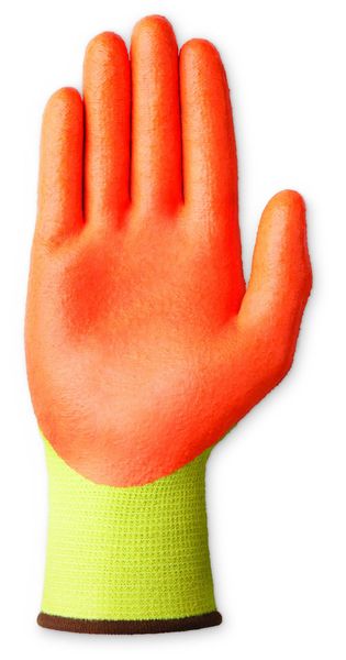 Hi-Vis Cut Resistant Coated Gloves, A5 Cut Level, Nitrile, M, 1 PR
