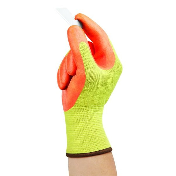 Hi-Vis Cut Resistant Coated Gloves, A5 Cut Level, Nitrile, S, 1 PR