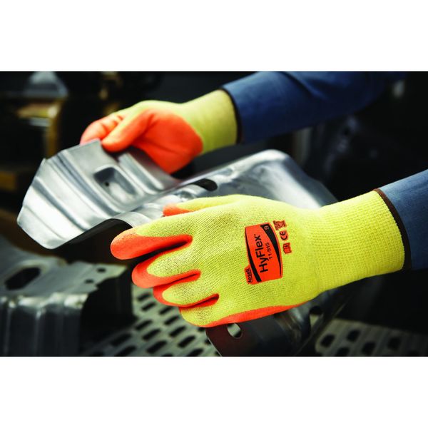 Hi-Vis Cut Resistant Coated Gloves, A5 Cut Level, Nitrile, 2XL, 1 PR