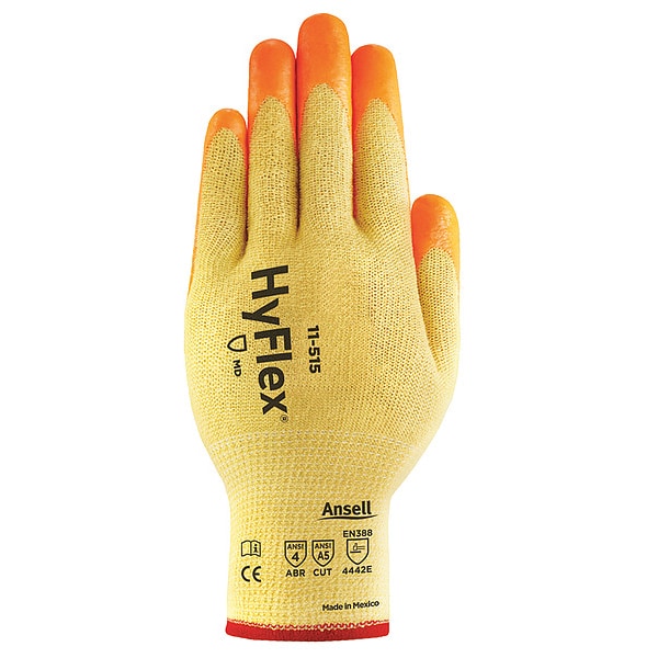 Hi-Vis Cut Resistant Coated Gloves, A5 Cut Level, Nitrile, XS, 1 PR