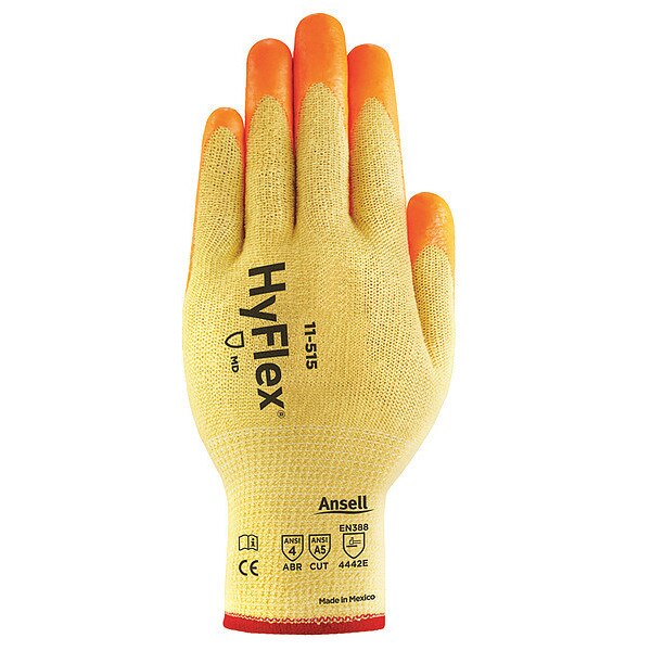 Hi-Vis Cut Resistant Coated Gloves, A5 Cut Level, Nitrile, 2XL, 1 PR