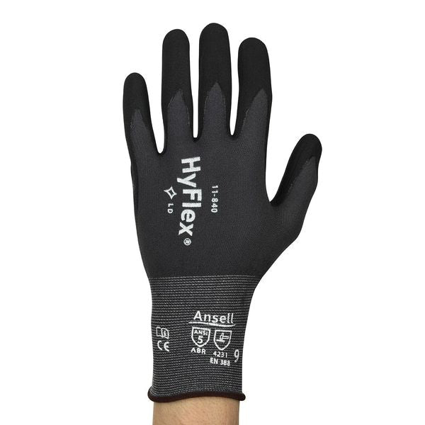 Foam Nitrile Coated Gloves, Palm Coverage, Black/Gray, 9, PR