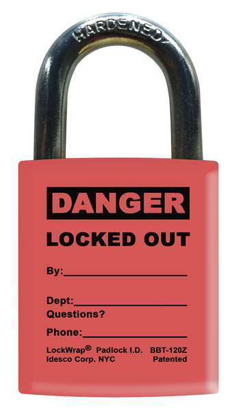 Padlock Label, 2-1/8inHx 1-1/2inW, PK25, LMBBT121AAC