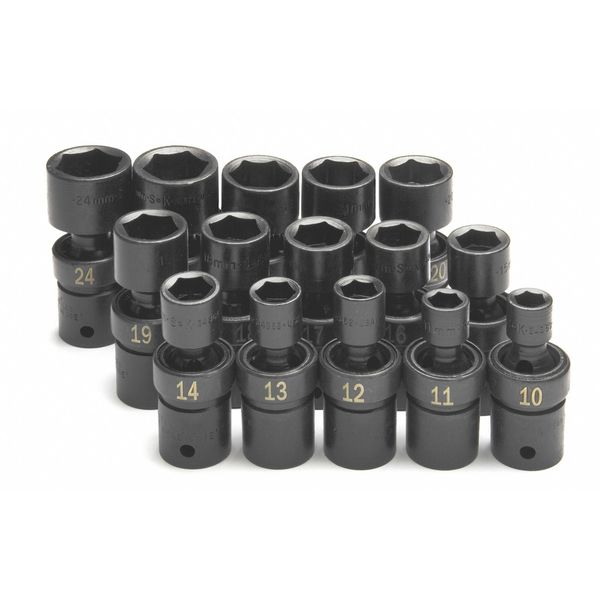 1/2 in Drive Impact Socket Set, Metric, 15 pcs