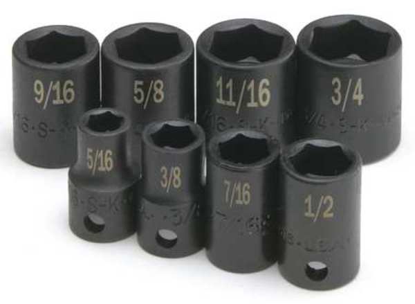 3/8 in Drive Impact Socket Set, SAE, 8 pcs