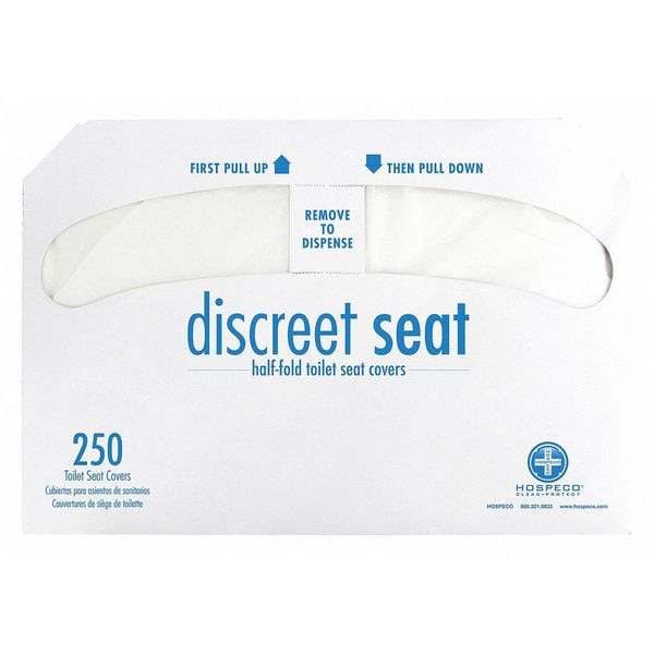 Toilet Seat Covers, Discreet Seat, 1/2 Fold, 16 3/4 in x 14 1/2 in, 250 Sheets/Pack, White, 20 Pack