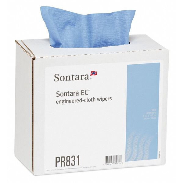 Dry Wipe, Blue, Box, Polyester, 1 PK, 100 Wipes, 9 1/2 in x 16 1/2 in