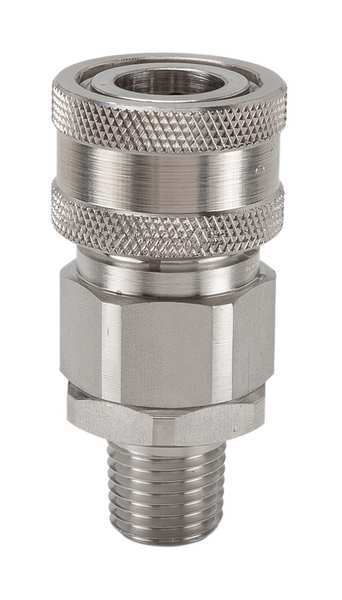 Hydraulic Quick Connect Hose Coupling, 316 Stainless Steel Body, Sleeve Lock, 3/8