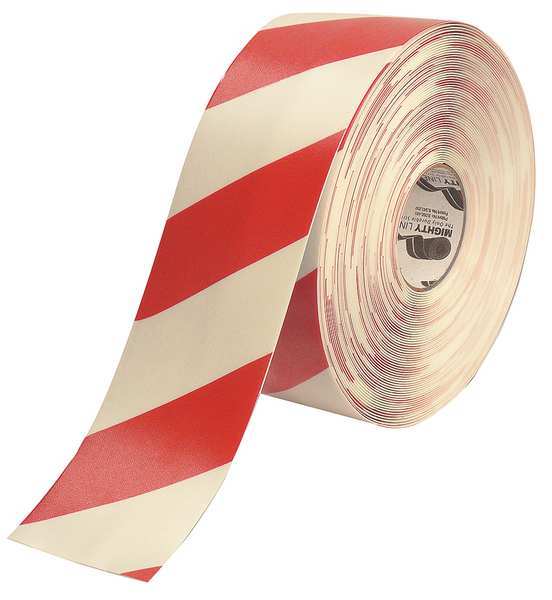 Ind Floor Tape, Roll, Red/White, Vinyl