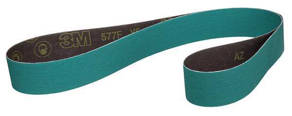 Cloth Belt, Coated, 2 1/2 in W, 60 in L, 60 Grit, Medium, Zirconia Alumina, 577F, Green