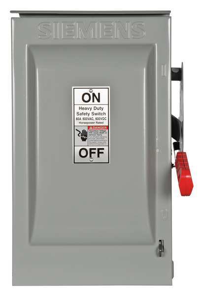 Fusible Safety Switch, Heavy Duty, 600V AC, 2PST, 60 A, NEMA 3R