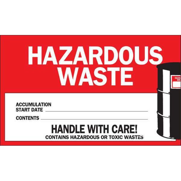 Hazardous Waste Label, 4x6, PK50