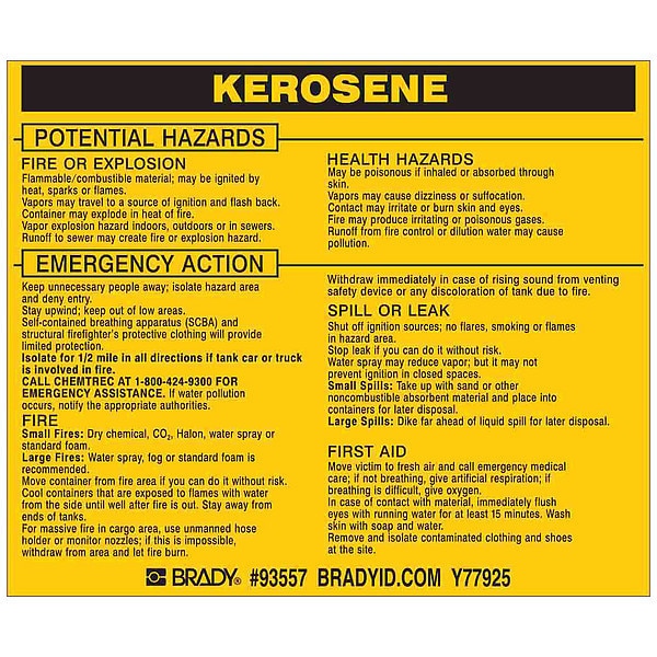 Chemical Label, 3 3/4 in H, 4 1/2 in W, 93557