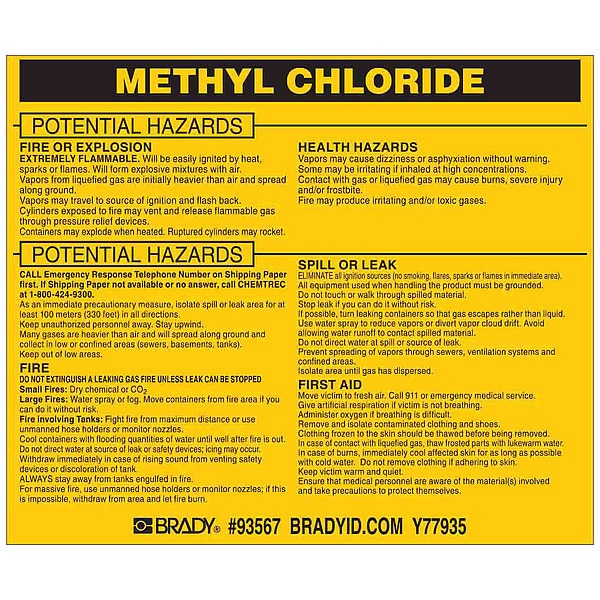 Chemical Label, 3 3/4 in H, 4 1/2 in W, 93567