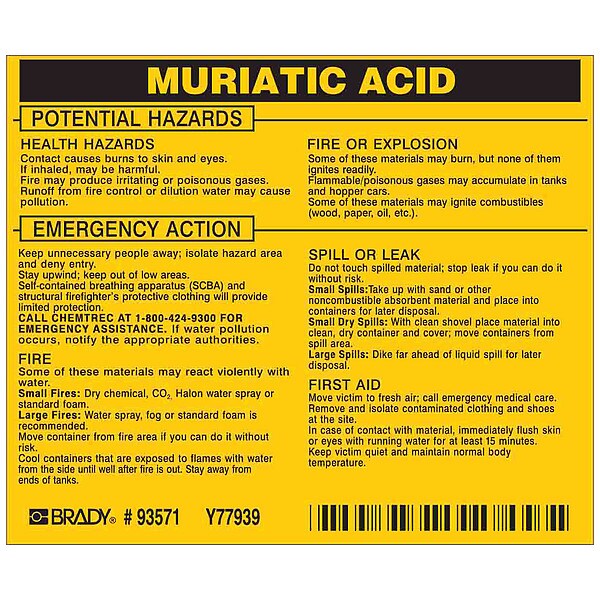 Chemical Label, 3 3/4 in H, 4 1/2 in W, 93571