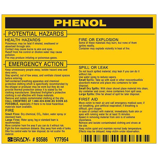 Chemical Label, 3 3/4 in H, 4 1/2 in W, 93586