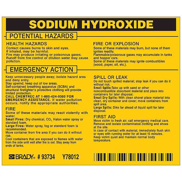 Chemical Label, 3 3/4 in H, 4 1/2 in W, 93734