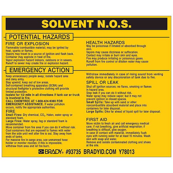 Chemical Label, 3 3/4 in H, 4 1/2 in W, 93735