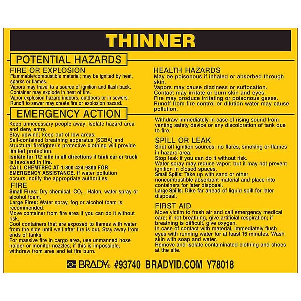 Chemical Label, 3 3/4 in H, 4 1/2 in W, 93740