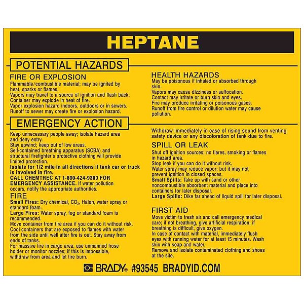 Chemical Label, 3 3/4 in H, 4 1/2 in W, 93545