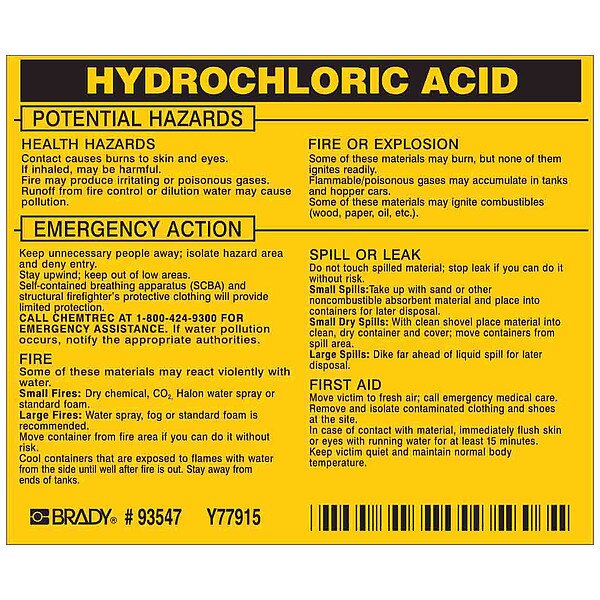 Chemical Label, 3 3/4 in H, 4 1/2 in W, 93547