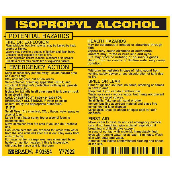 Chemical Label, 3 3/4 in H, 4 1/2 in W, 93554