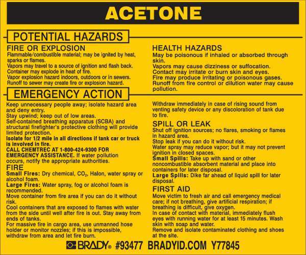 Chemical Label, 3 3/4 in H, 4 1/2 in W, 93477