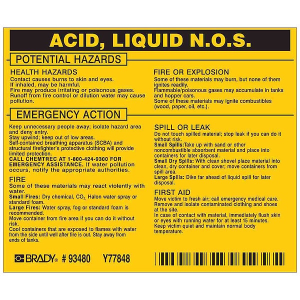Chemical Label, 3 3/4 in H, 4 1/2 in W, 93480