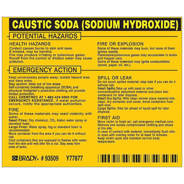 Chemical Label, 3 3/4 in H, 4 1/2 in W, 93509
