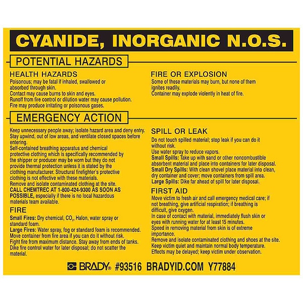 Chemical Label, 3 3/4 in H, 4 1/2 in W, 93516