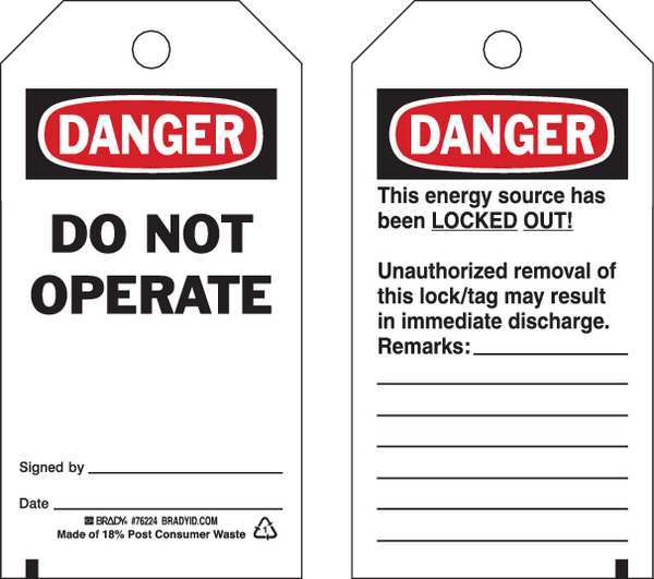 Danger Tag, 5-1/2inHx3inW, Poly, Brass, PK25