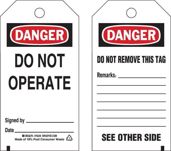 Danger Tag, 5-1/2inHx3inW, Poly, Brass, PK25