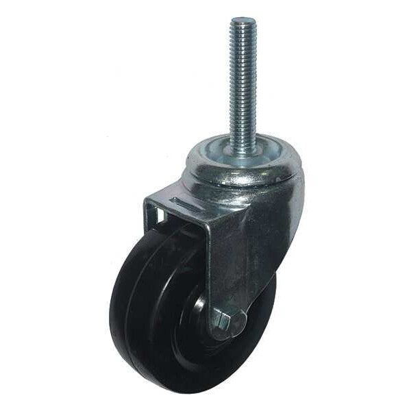 Swivel Stem Cster, Rubber, 3-1/2 in, 160 lb, Blk