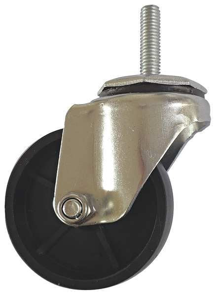 Swivel Stem Caster, Polyolfin, 3 in, 125 lb, Blk