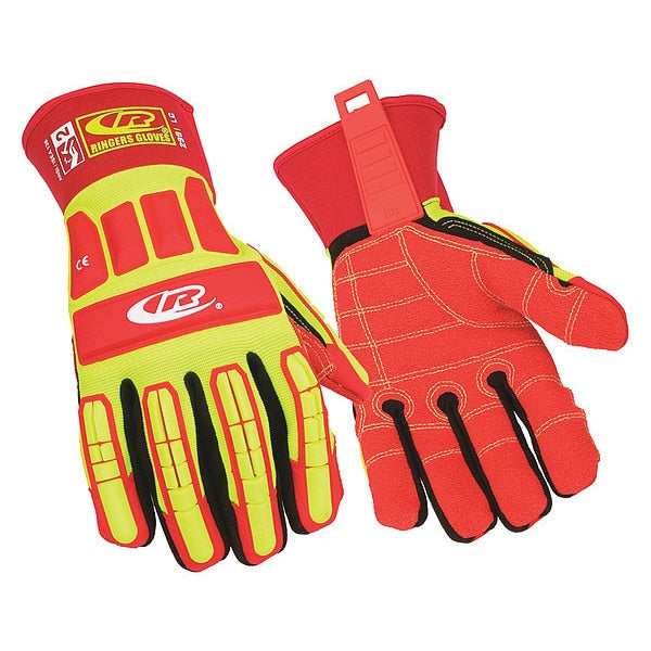 Hi-Vis Cut Resistant Impact Gloves, A4 Cut Level, Uncoated, 3XL, 1 PR
