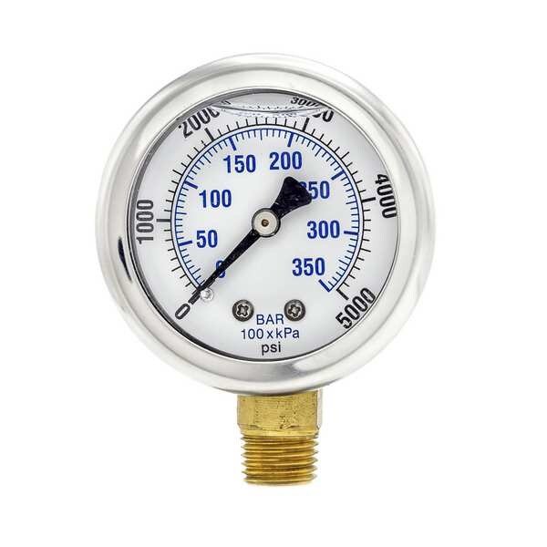Pressure Gauge, 0 to 5000 psi, 1/4 in MNPT, Stainless Steel, Silver