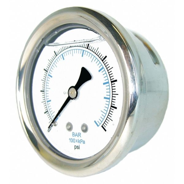 Pressure Gauge, 0 to 60 psi, 1/4 in MNPT, Stainless Steel, Silver