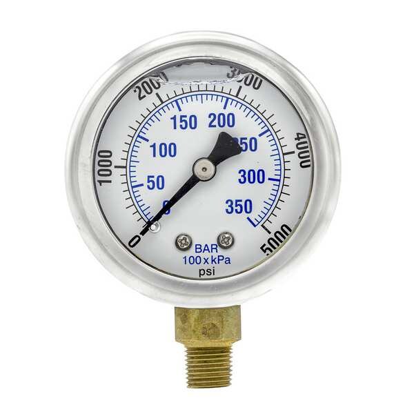 Pressure Gauge, 0 to 5000 psi, 1/8 in MNPT, Stainless Steel, Silver