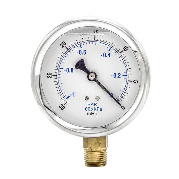 Vacuum Gauge, Liquid, 4In, 30-0In Hg Vacuum
