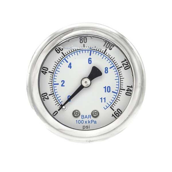 Pressure Gauge, 0 to 160 psi, 1/8 in MNPT, Stainless Steel, Silver