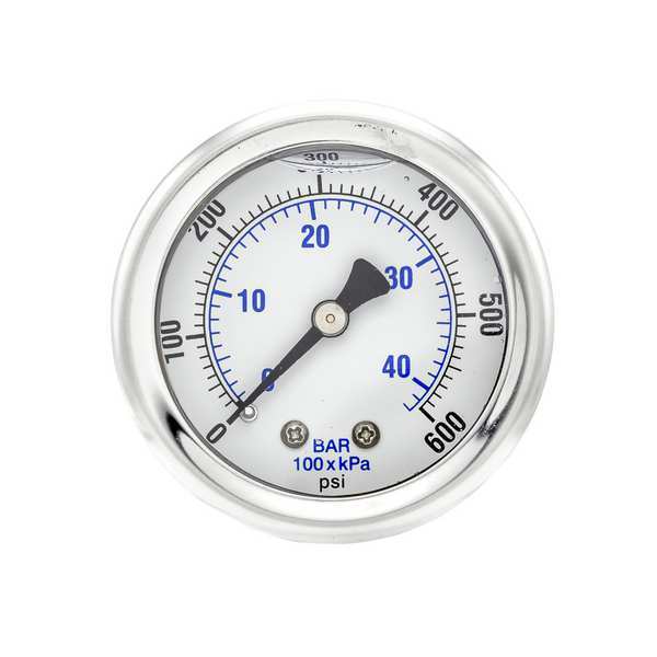Pressure Gauge, 0 to 600 psi, 1/8 in MNPT, Stainless Steel, Silver