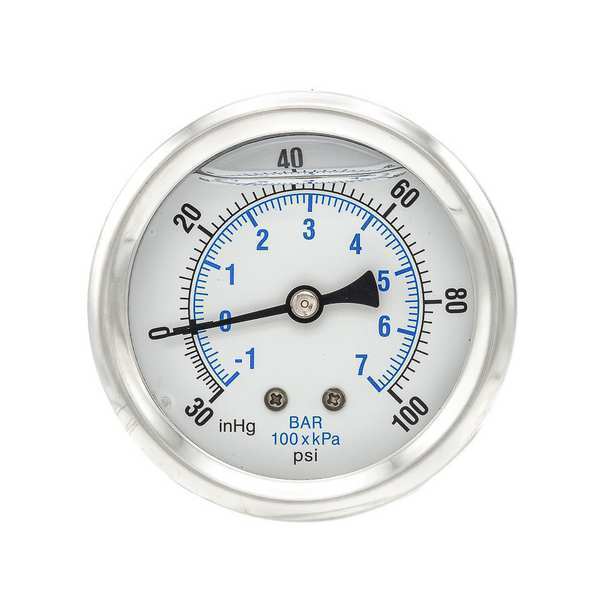 Compound Gauge, -30 to 0 to 100 in Hg/psi, 1/4 in MNPT, Stainless Steel, Silver