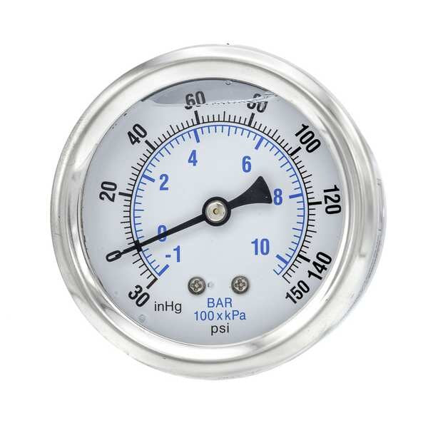Compound Gauge, -30 to 0 to 160 in Hg/psi, 1/4 in MNPT, Stainless Steel, Silver