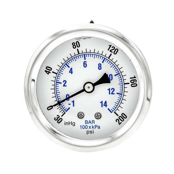 Compound Gauge, -30 to 0 to 200 in Hg/psi, 1/4 in MNPT, Stainless Steel, Silver
