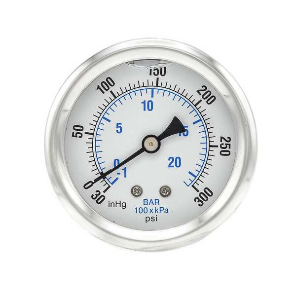 Compound Gauge, -30 to 0 to 300 in Hg/psi, 1/4 in MNPT, Stainless Steel, Silver