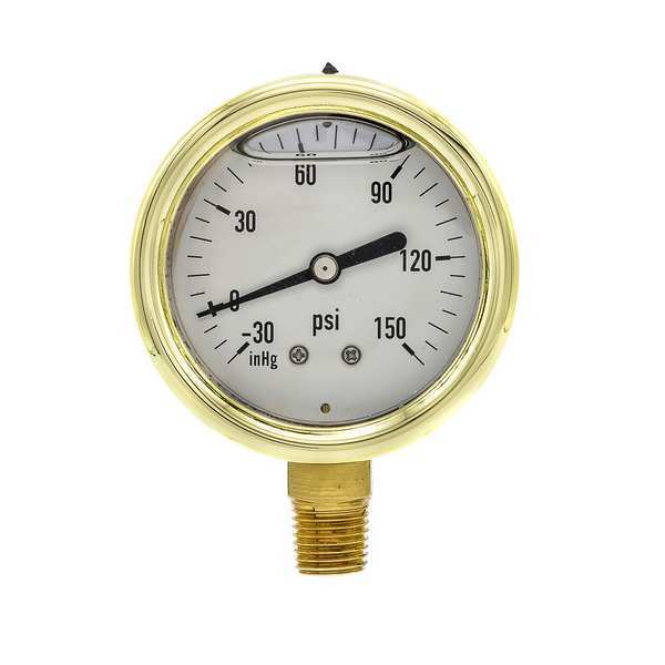 Compound Gauge, -30 to 0 to 150 in Hg/psi, 1/4 in MNPT, Brass, Gold