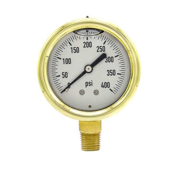 Pressure Gauge, 0 to 400 psi, 1/4 in MNPT, Brass, Gold