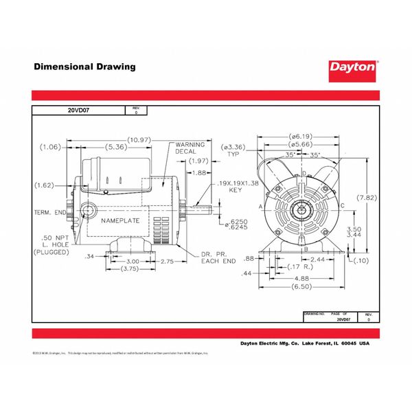 Capacitor-Start/Run General Purpose Motor, 1/3 HP, 115/208-230V AC Voltage, 56 Frame