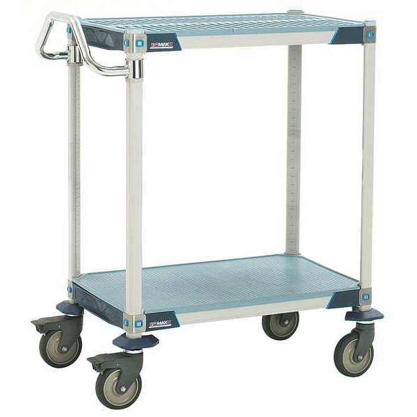 Polymer Utility Cart with Antimicrobial Perforated Flush Plastic Shelves, Ergonomic, 2 Shelves