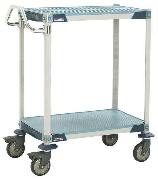 Polymer Utility Cart with Antimicrobial Perforated Flush Plastic Shelves, Ergonomic, 2 Shelves